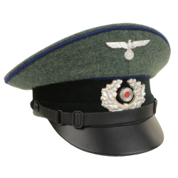 German Army Heer NCO Visor Cap - Field Grey - Cornflower Blue Piping reproduction wwii supplier ww2 repro military