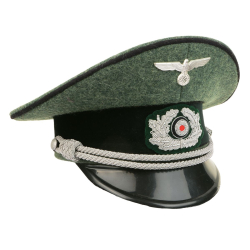 German ww2 Army Officer Visor Cap - Field Grey - Black Piping reproduction wwii supplier ww2 repro military